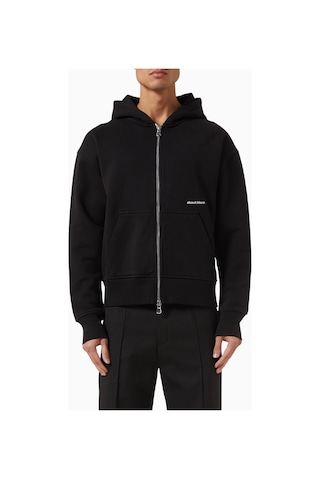 About Blank Box Logo Zip Hoodie Lüks Oversize Erkek Kapüşonlu Sweatshirt Siyah
