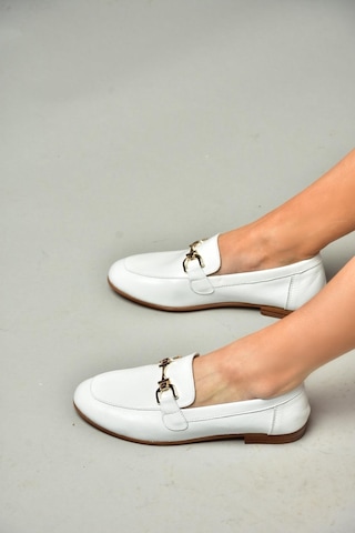 Fox Shoes S944037903 Beyaz Hakiki Deri Kadın Babet Beyaz