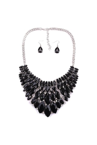 Yayın Aksesuarları, Moda Elmas Renkli Mücevher Kolye Küpe Seti, Aksesuarlar Siyah