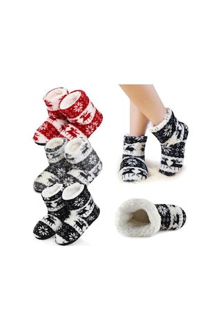 Ev Terliği / Yüksek Topuklu Sıcak Noel Terliği - Gri Sabah Terliği