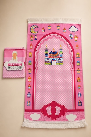Çocuk Namaz Seti 2001 Çantalı Seccade, Elif Ba Ve 99'lu Tesbih Pembe