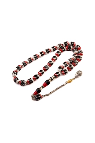 Burhan Sağlam İşlemeli Kapsül Kesim 12x8 Mm Erzurum Oltu Taşı Gümüş Püsküllü Tesbih Bs24663
