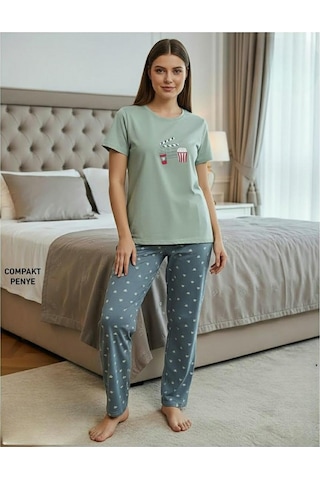 Mihra Kadın Compakt Penye Bisiklet Yaka Kısa Kol İnce Pijama Takımı 90784my - 1 Adet Yeşil