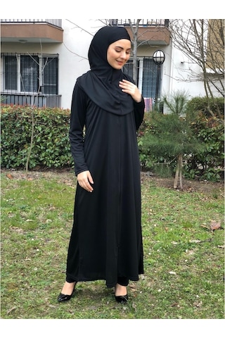Tek Parça Fermuarlı Siyah Namaz Elbisesi Çok Renkli