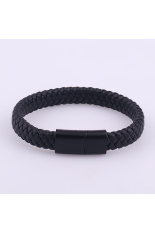 Vkemall Erkekler İçin Siyah Klasik Deri Bileklik - Magnet Kapanlı, Dayanıklı, Moda Aksesuarı Diğer