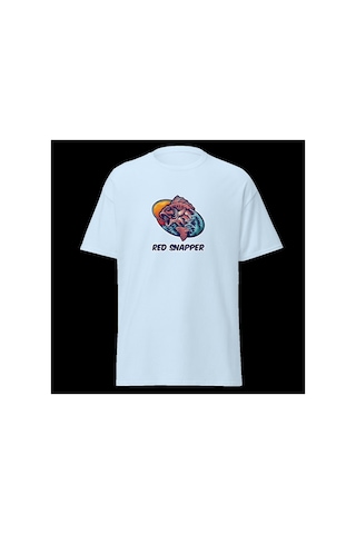 Wildstyle Red Snapper Balık Balıkçılık Deniz Vintage Balıkçı Baskılı Unisex Bisiklet Yaka Pamuklu Tişört - Beb