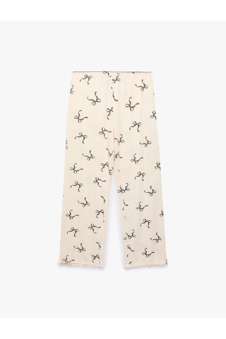 Koton Viskon Kumaş Beli Lastikli Fiyonk Desenli Pijama Altı Ekru Desenli 6slk40190mk