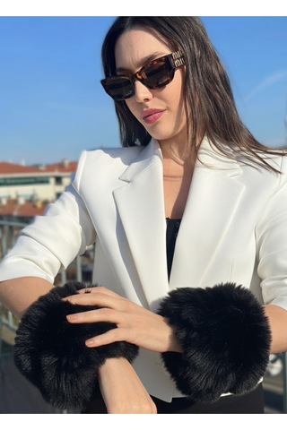 Mollycrush Kadın Siyah Kürk Kol Manşeti Kışlık Trend Aksesuar Siyah