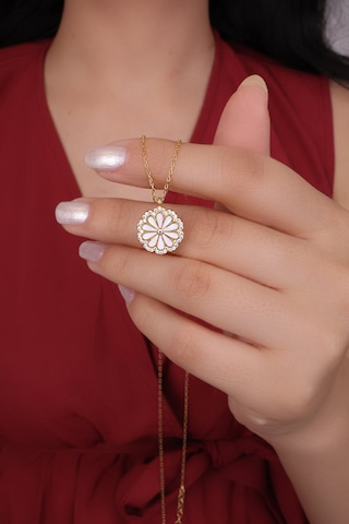 Encili Silver 925 Ayar Gümüş Papatya Model Gold Renk Kadın Kolye Gold