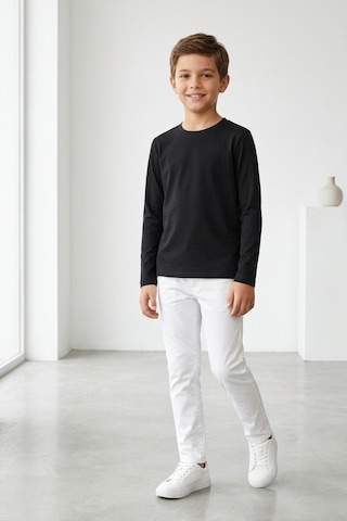 Kiagu Erkek Çocuk Uzun Kollu Basic Düz Tişört %100 Pamuk Bisiklet Yaka T-shirt 2-13 Yaş Siyah