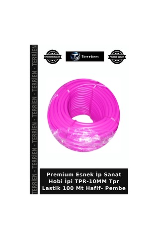 Premium Esnek İp Sanat Hobi İpi Tpr-10mm Tpr Lastik 100 Mt Hafif- Pembe