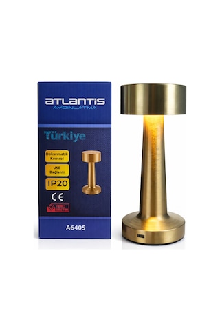 Şarj Edilebilir Masa Lambası 21cm 3 Renk Dokunmatik Altın