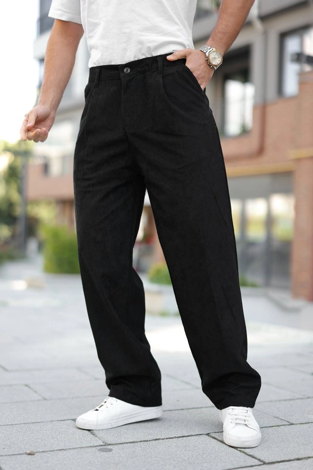 Hazego Erkek Kadife Baggy Pantolon Siyah