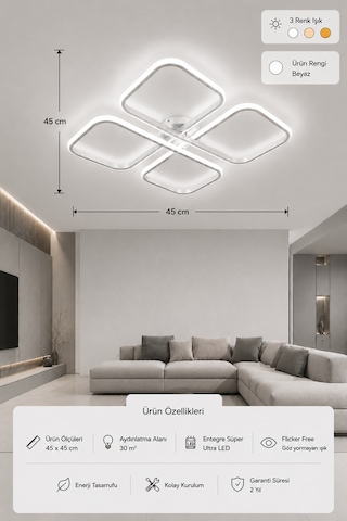 Nuvo Led Plafonyer Avize 3 Renk Kumandalı Beyaz