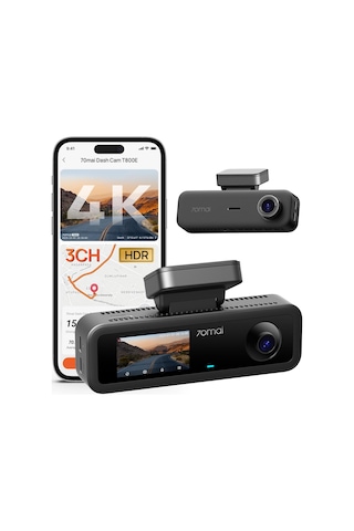 70mai T800e 4k Dashcam Araç 3 Kanallı, 4k+1080p+1080p Ön Arka İç 3 Kanallı Araç Kamerası, Hdr F1.55, Ir Gece Görüşü, 24h Park İzleme, G-sensor, Süper Kapasitör Mikro Sd Kart Dahil Değil