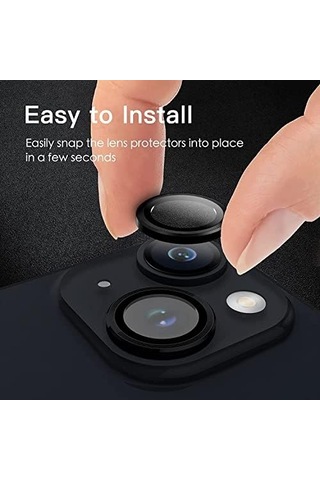 iPhone Uyumlu 14 / iPhone Uyumlu 14 Plus Kamera Camı Lens Koruyucu Halka Set - Siyah