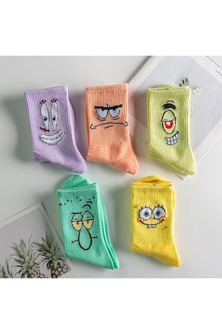 Bgk Unisex Desenli Kolej Çorap 5'li Extra Rahat Çok Renkli