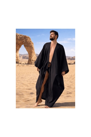 Qmen Style Erkek Plaj Kaftanı Siyah Şilebezi Siyah