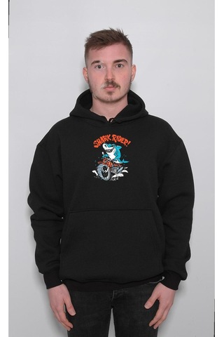 Baskwear Shark Rider Köpekbalığı Sürücü Motor Motorsiklet Sweatshirt Unisex Kapüşonlu Hoodie SIYAH