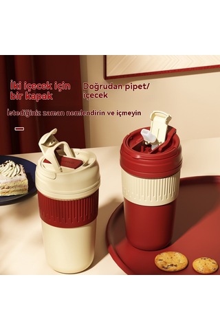 Retro Saman Çift İçecek Seramik Termos Bardak-parşömen