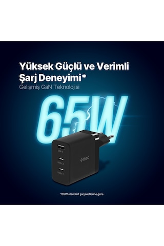 Ttec Smartcharger Trio Gan 65W PD Seyahat Hızlı Şarj Aleti 2 USB-C+USB-A