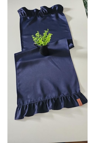 Cemre Saten 2-kenar Fırfırlı Vintage Runner Örtü Lacivert 40x110