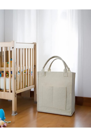 Yunusoğlu Home Çok Amaçlı Keçe Omuz ve El Askılı Anne Bebek Bakım Çantası Krem