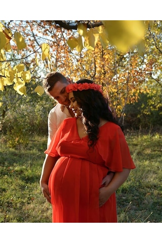 Modalabio Moda Labio- Babyshower Melek Kol Hamile Elbisesi Kırmızı