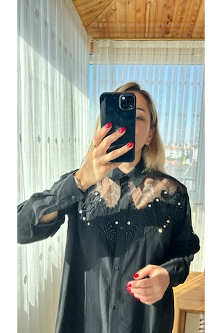 Elif Tarakçı Butik Siyah Tül Gömlek Siyah