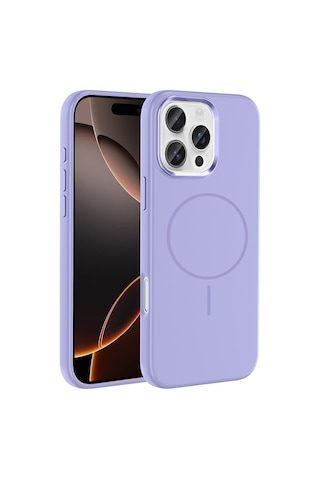 Zore Apple iPhone Uyumlu 16 Pro Kılıf M-safe Şarj Özellikli Metal Kamera Çerçeveli Ogaa Edi Silikon Kapak - Lila