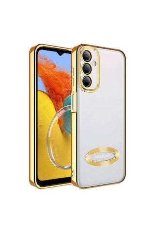 Zore Galaxy Uyumlu M14 Kılıf Kamera Korumalı Logo Gösteren Omega Kapak - Gold Gold
