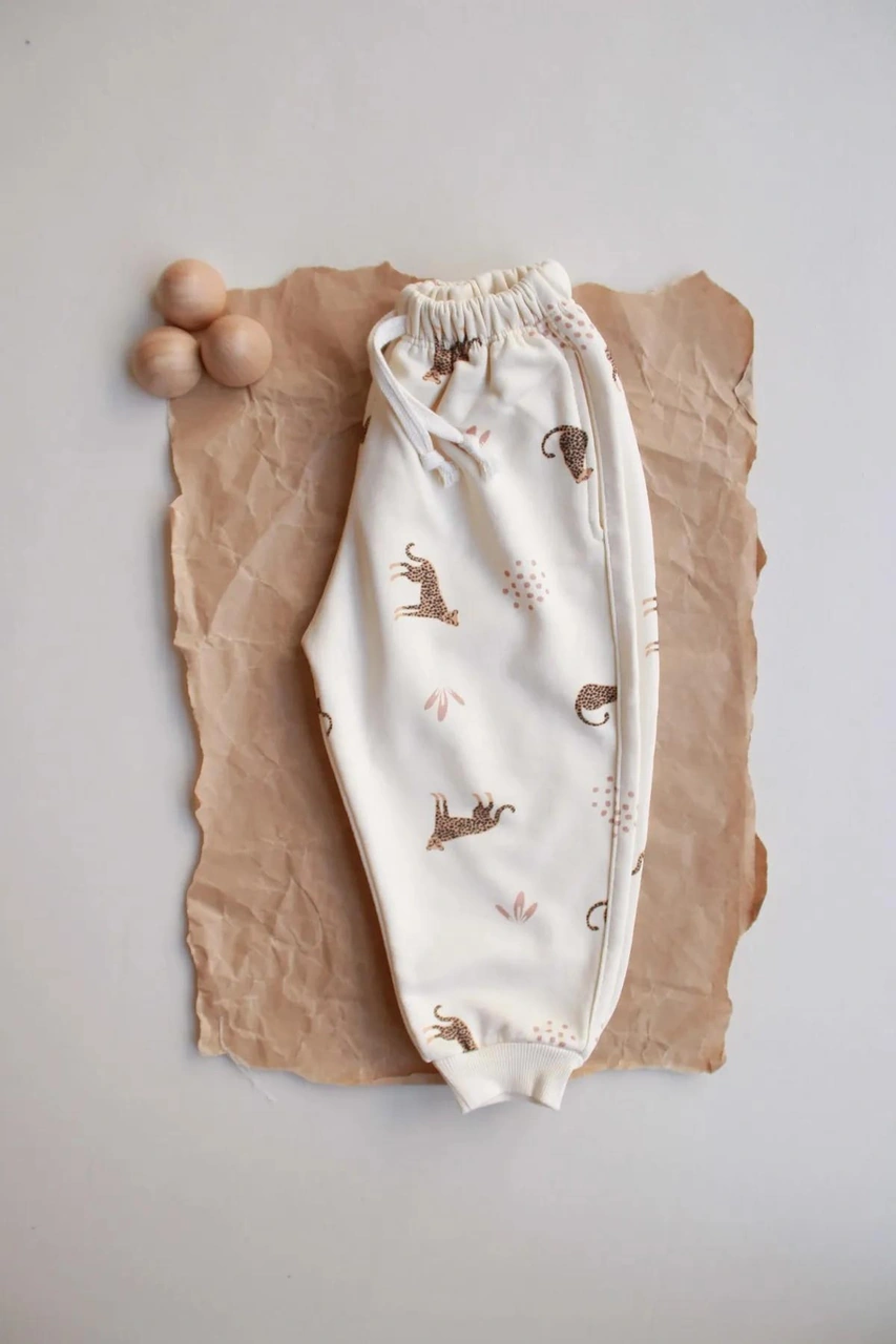 Leopar Baskılı Eşofman Altı Krem