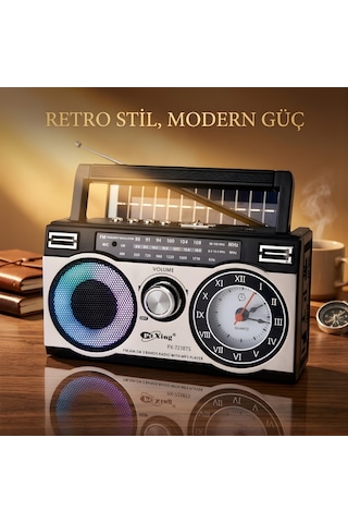 Solar Şarjlı Bluetooth Radyo Saatli Rgb Ledli Usb/sd Destekli Type-c Şarjlı Nostaljik Radyo