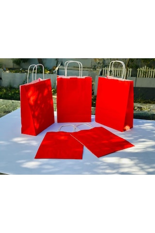 1.kalite 18x8x24cm 3 Lü Kırmızı Renkli Kraft Kağıt Çanta Hediye Poşeti Hediye Paketi Kraft Çanta