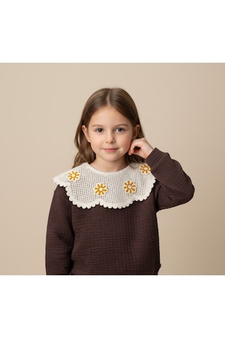 Dantelli Kız Çocuk Sweat Kahverengi
