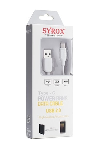 Syrox C69 Type-C Powerbank Usb Şarj Kablo 25Cm Beyaz