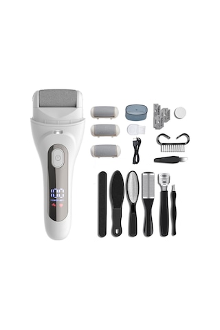V-618 Dijital Ekranlı Elektrikli Ayak Nasır Sökücü Pedikür Aletleri Ayak Bakım Seti Beyaz