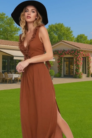 Frm Ekru Viskoz Maxi Elbise Cut Out Detaylı Plaj Elbisesi Dayanıklı M Tarçın