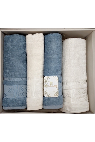Polo Life 4 Parça Bamboo Hamam Seti Büyük Boy , Banyo Havlu Takımı-indigo Krem Indigo