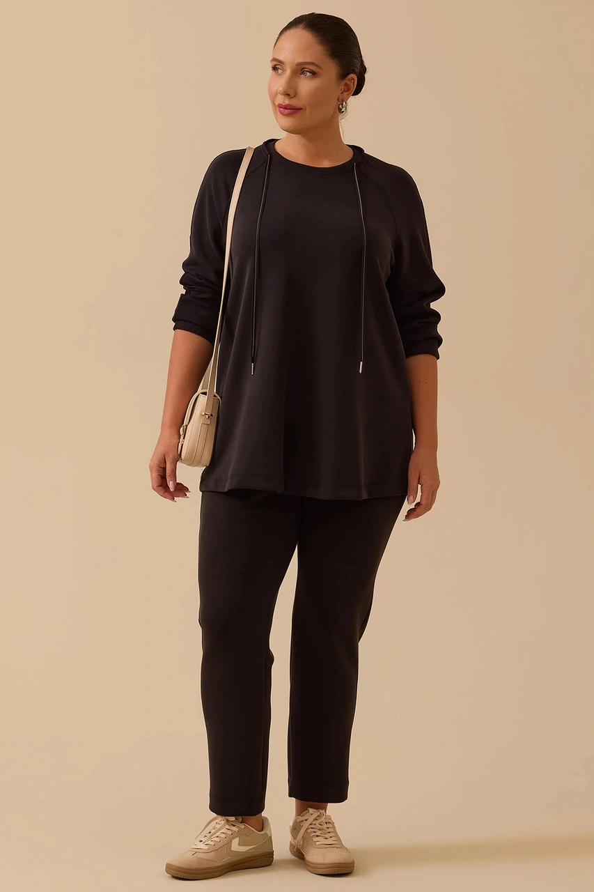 Galaxi Kadın Büyük Beden Bağcıklı Basic Sweatshirt 4002 Siyah Siyah