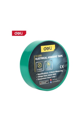 Delı Elektrik Yalıtım Bandı 0.13mm 18mm 10m Yeşil İzolasyon Bandı