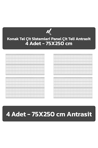 4 Adet Panel Çit Teli 75x250 Cm Antrasit