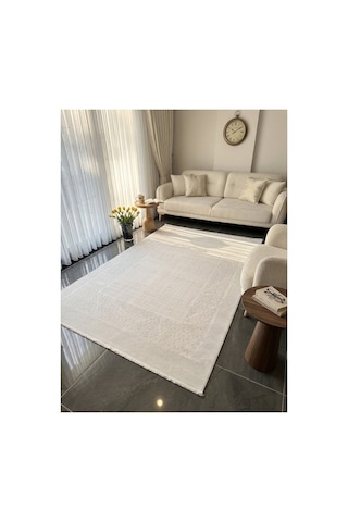 Merinos Vista Beyaz Renk %100 Akrilik Parlak Dokuma Modern Yumuşak Dokulu Salon Oturma Odası Halısı 76589-60