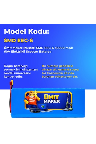 Musatti Smd Eec-6 30000 Mah 60v Elektrikli Scooter Batarya Mavi