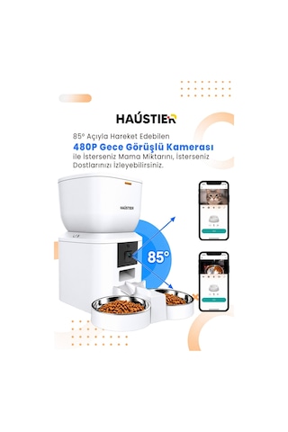 Qq025-dual Kameralı Akıllı Otomatik Kedi Mama Kabı, 480p, Gece Görüşlü, 2.4ghz, 4lt, Çift Metal Kase