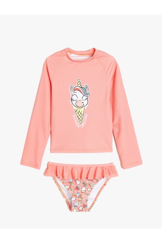 Koton Fırfır Detaylı Unicorn Baskılı Uzun Kollu Bikini Seti Pembe Desenli 5skg00025mm Pembe Desenli