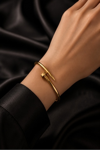 Stainless Steel Gold Kelepçeli Çelik Bileklik Gümüş