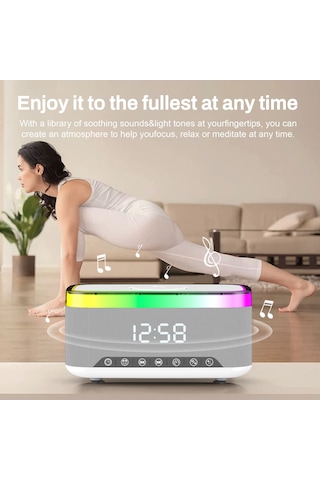 Kablosuz Bluetooth Hoparlör - Üstten Telefon Şarj Özellikli, Rgb Tasarım, Alarm & Saat Göstergeli