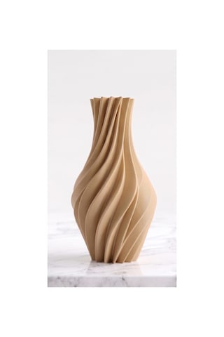 Suna Vazo Ekru 20 Cm - Modern Sarmal Burgu Dekoratif Salon Konsol Sehpa Çiçekliği