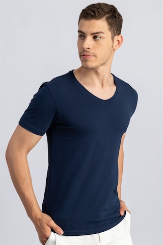 Tudors 16653 Slim Fit Dar Kesim V Yaka Kısa Kol Basic Erkek Tişört Lacivert